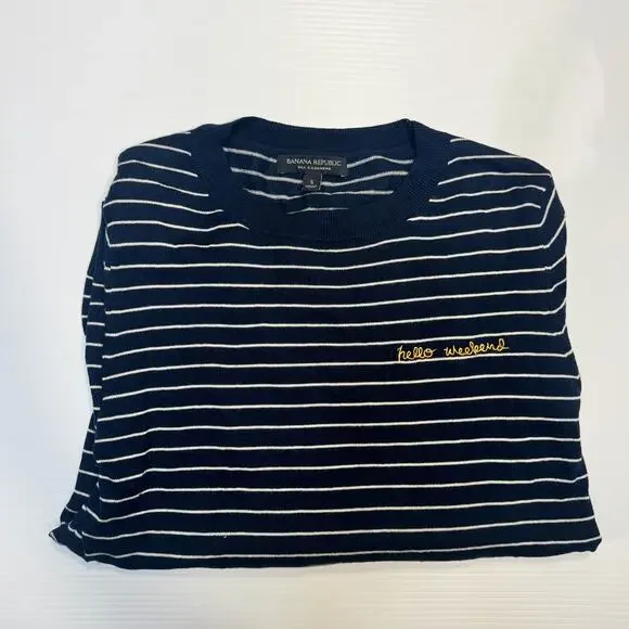 Banana Republic Silk Cashmere Striped Sweater Navy White Women’s Small Nautical - Picture 9 of 15